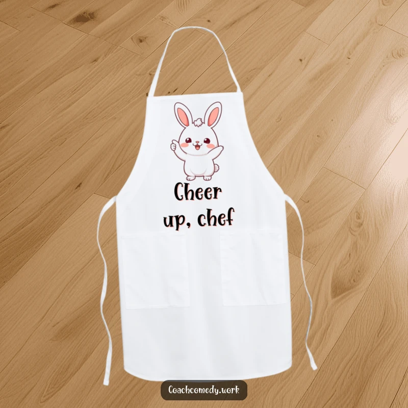 Funny Kawaii Rabbit Apron: A cheerful character with a supportive nod, adding humor and joy to kitchen activities.