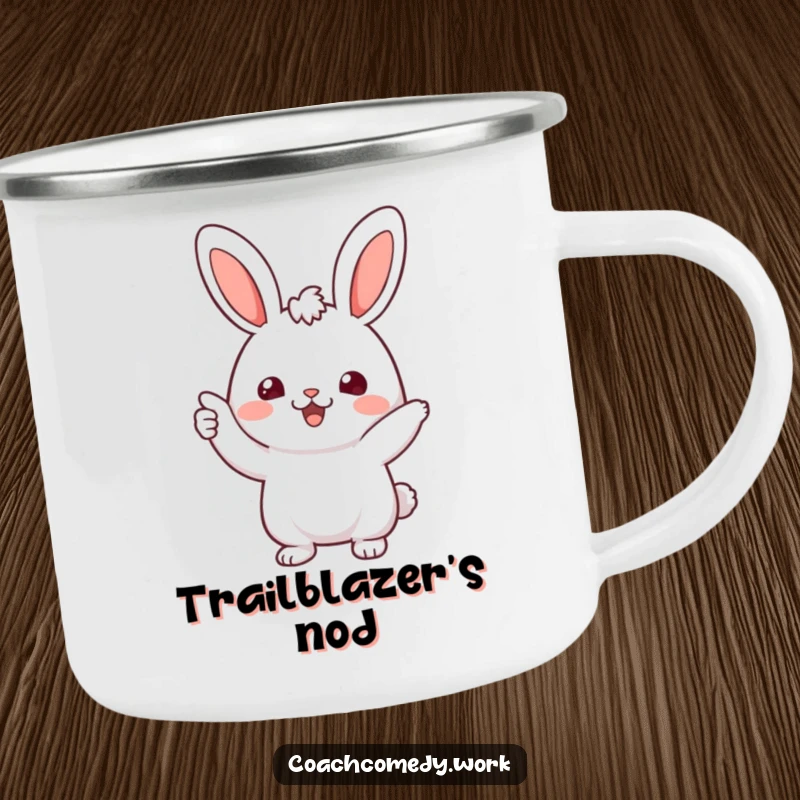 Funny Kawaii Rabbit Camping Mug: A cheerful character offering a supportive nod, perfect for outdoor adventures and warm drinks.