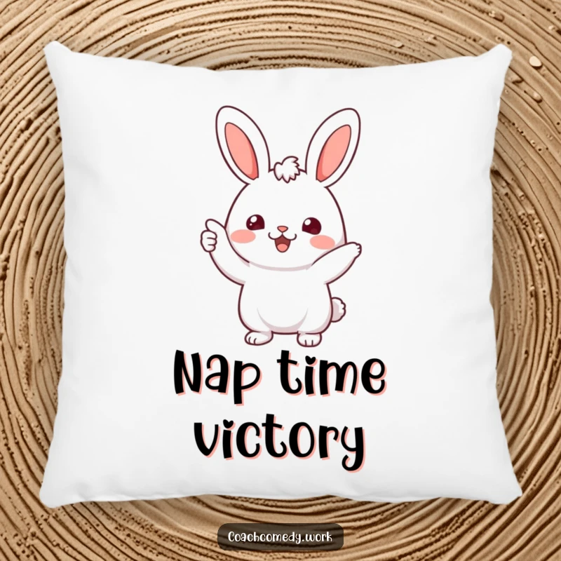 Funny Kawaii Rabbit Pillow: A soft, plush pillow featuring a cheerful character offering an encouraging nod, perfect for comfort.