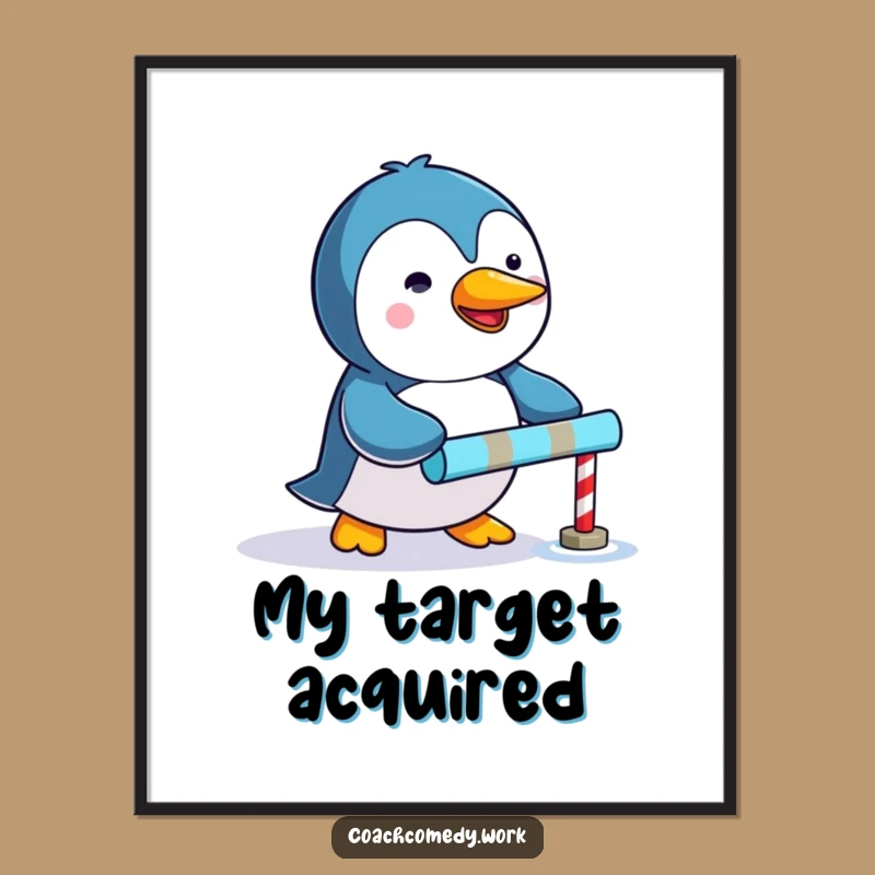 Printable Funny Kawaii Penguin Art: Instant Download of Determined Goal Fun