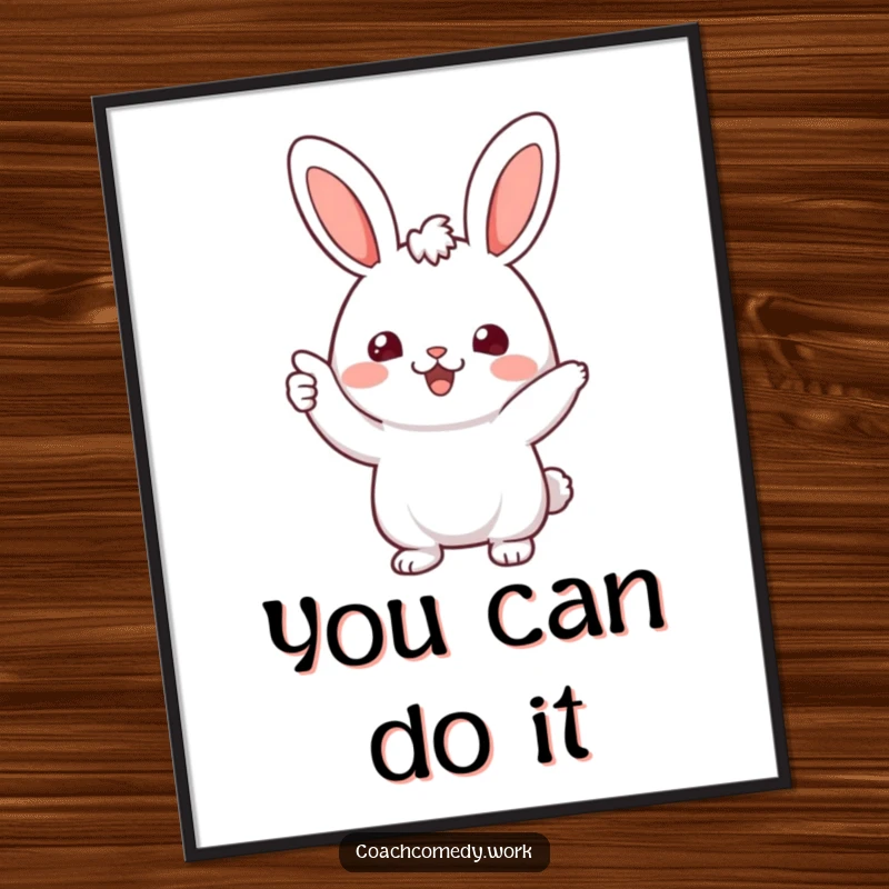 Funny Kawaii Rabbit Poster: A cheerful character offering a supportive nod, adding a touch of humor and inspiration to wall art.
