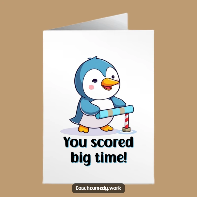 Free Printable Kawaii Penguin Congrats Card: Pushing Goals DIY Downloadable
